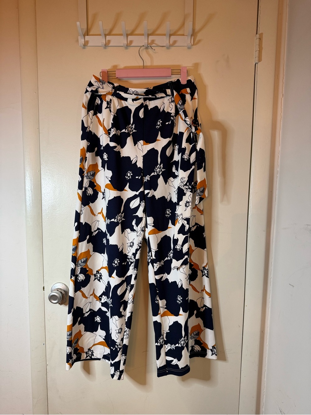 MELLODAY Navy, White & Mustard Wide Leg Floral Print Pants